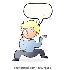 cartoon boy doing crazy dance with speech bubble