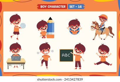 Cartoon Boy Doing Various Activities