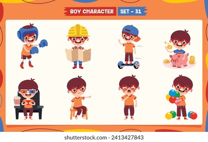 Cartoon Boy Doing Various Activities