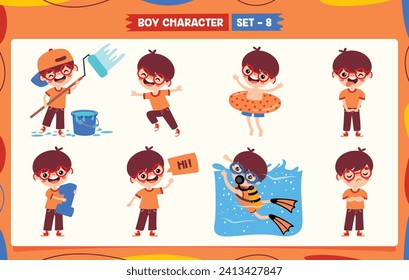 Cartoon Boy Doing Various Activities