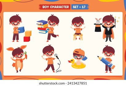 Cartoon Boy Doing Various Activities