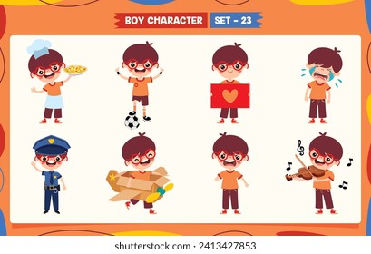 Cartoon Boy Doing Various Activities