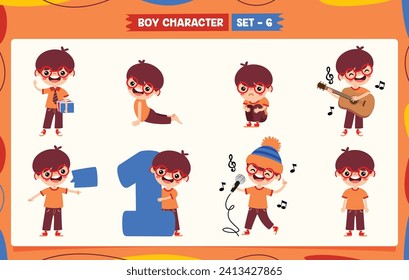 Cartoon Boy Doing Various Activities