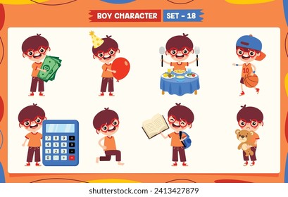 Cartoon Boy Doing Various Activities