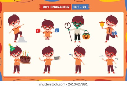 Cartoon Boy Doing Various Activities