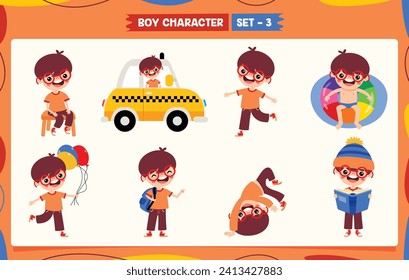 Cartoon Boy Doing Various Activities