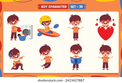 Cartoon Boy Doing Various Activities