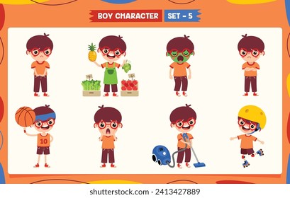 Cartoon Boy Doing Various Activities