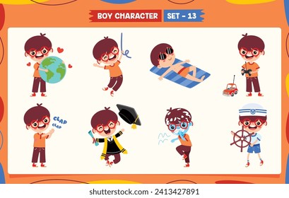 Cartoon Boy Doing Various Activities
