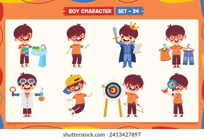 Cartoon Boy Doing Various Activities