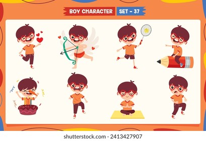 Cartoon Boy Doing Various Activities