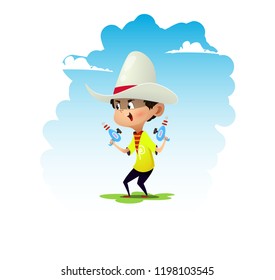 Cartoon boy dressed like cowboy. Vector illustration