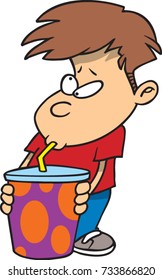 cartoon boy drinking from a very large fountain drink