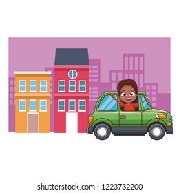 cartoon boy drivingcar