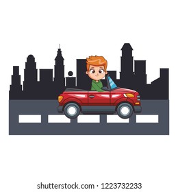 cartoon boy drivingcar
