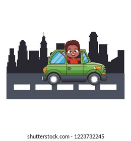 cartoon boy drivingcar