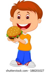 Cartoon boy eating burger