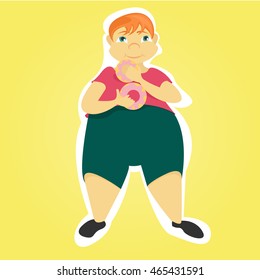 Cartoon boy eating lots of sweets