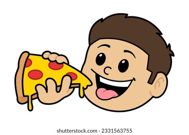 Cartoon Boy Eating Pizza Illustration