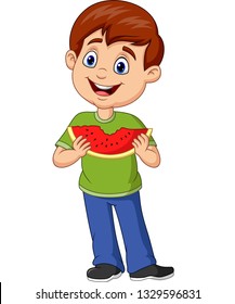 Cartoon boy eating watermelon slice