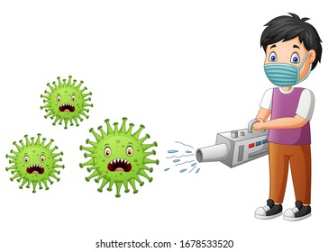 Cartoon boy eradicate the virus. Vector illustration