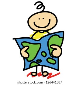 cartoon boy explorer hand-drawn concept
