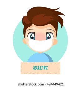Cartoon boy expresses emotions. Virus.Vector