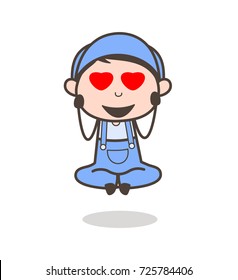 Cartoon Boy Face with Heart Eyes Vector Illustration