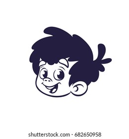 Cartoon Boy Face icon outlined. Vector illustration