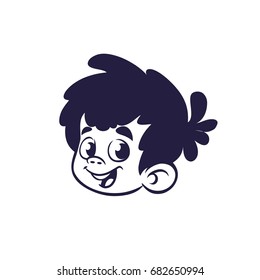 Cartoon Boy Face icon outlined. Vector illustration of a small boy logo or emblem