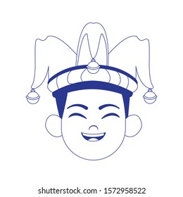 cartoon boy face with jester hat icon over white background, vector illustration