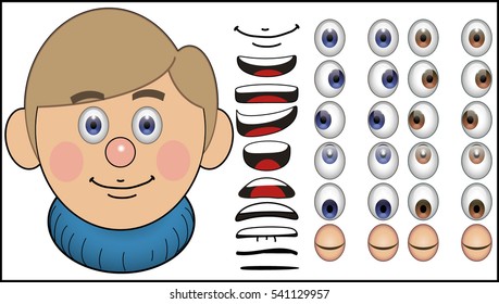 Cartoon boy face kit. The cartoon Boy with a set of eyes and mouths.