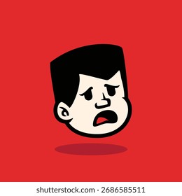 Cartoon boy face vector with surprised expression. Bold outline, flat design, modern mascot style. Perfect for avatar, sticker, emoji, branding, and digital illustration. EPS vector file