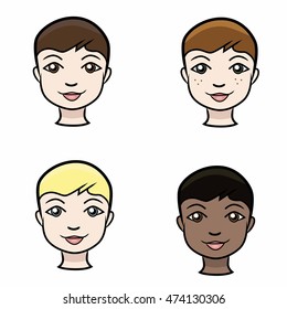 Cartoon boy faces, isolated vector