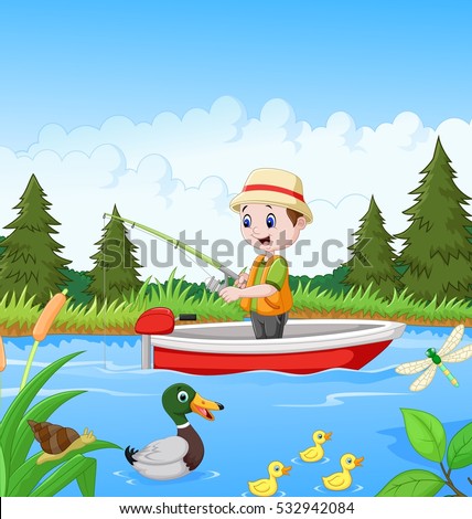 Download Cartoon Boy Fishing On Boat Stock Vector (Royalty Free ...