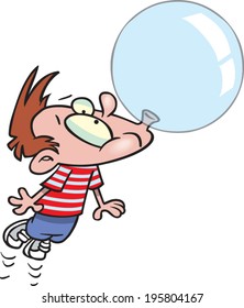 Cartoon Boy Flying With A Giant Gum Bubble