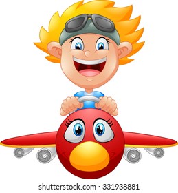 Cartoon Boy Flying Plane