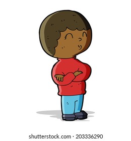 menino de desenho animado com braços dobrados