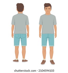 cartoon boy, front side view, kid vector illustration