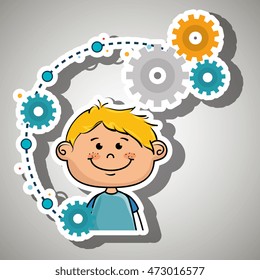 cartoon boy gears icon vector illustration design