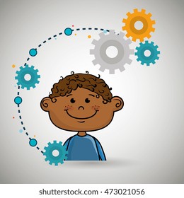 cartoon boy gears icon vector illustration design