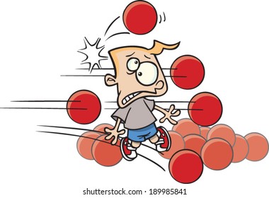 cartoon boy getting pelted by dodge balls