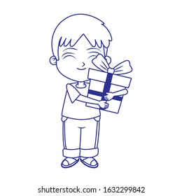 cartoon boy with gift box over white background, flat design, vector illustration