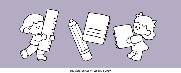 Cartoon, boy and girl, element, go to school, character, illustration