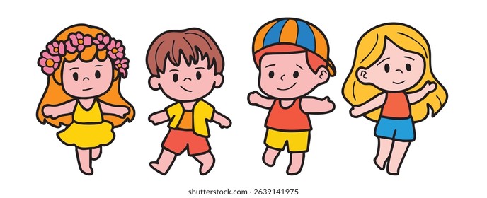 Cartoon, boy and girl, element, go to school, character, illustration