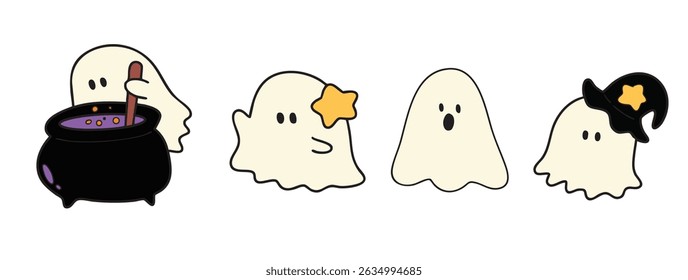 Desenho animado, menino e menina, elemento, Halloween, fantasia, personagem, ilustração