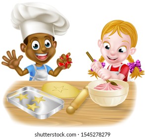 Cartoon Boy Girl Kids Dressed Chefs Stock Vector (Royalty Free ...