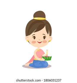 Cartoon boy and girl Loy Krathong vector