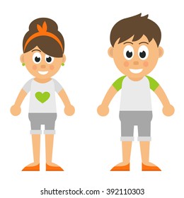 cartoon boy and girl in shirt and shorts