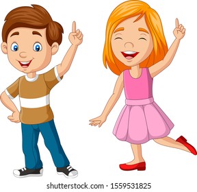 Cartoon boy and girl showing number one